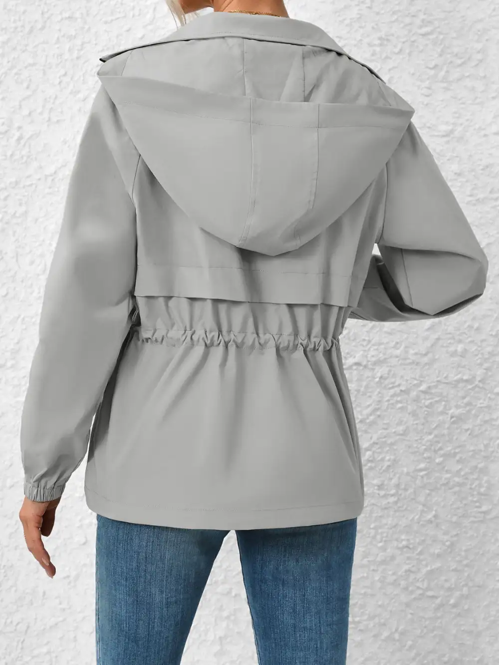 Drawstring Zip-up Hooded Jacket