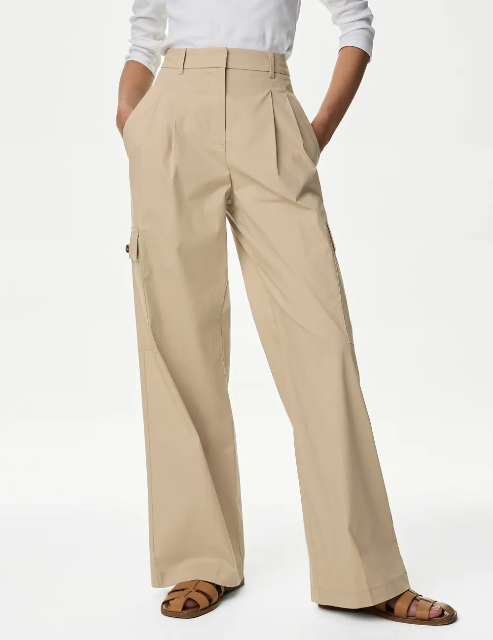 Cotton Rich Cargo High Waisted Trousers