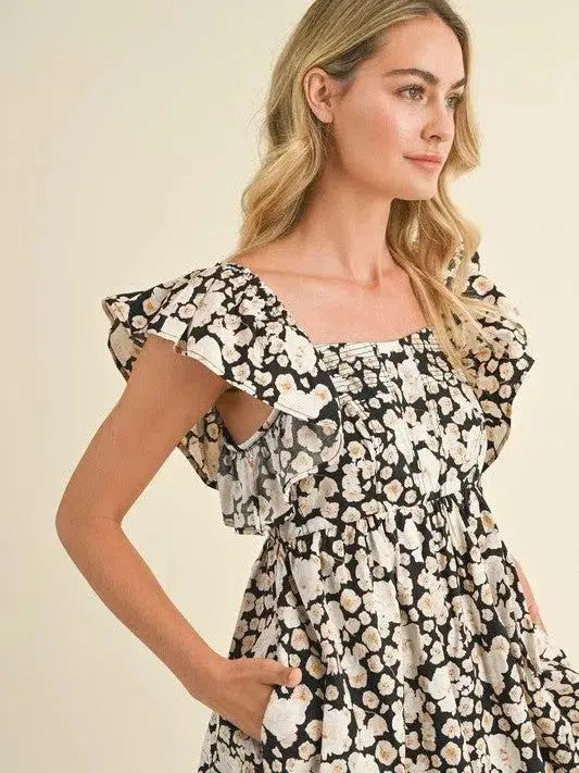 Her Vibe is Pretty Floral Ruffled Flutter Sleeve Mini Dress