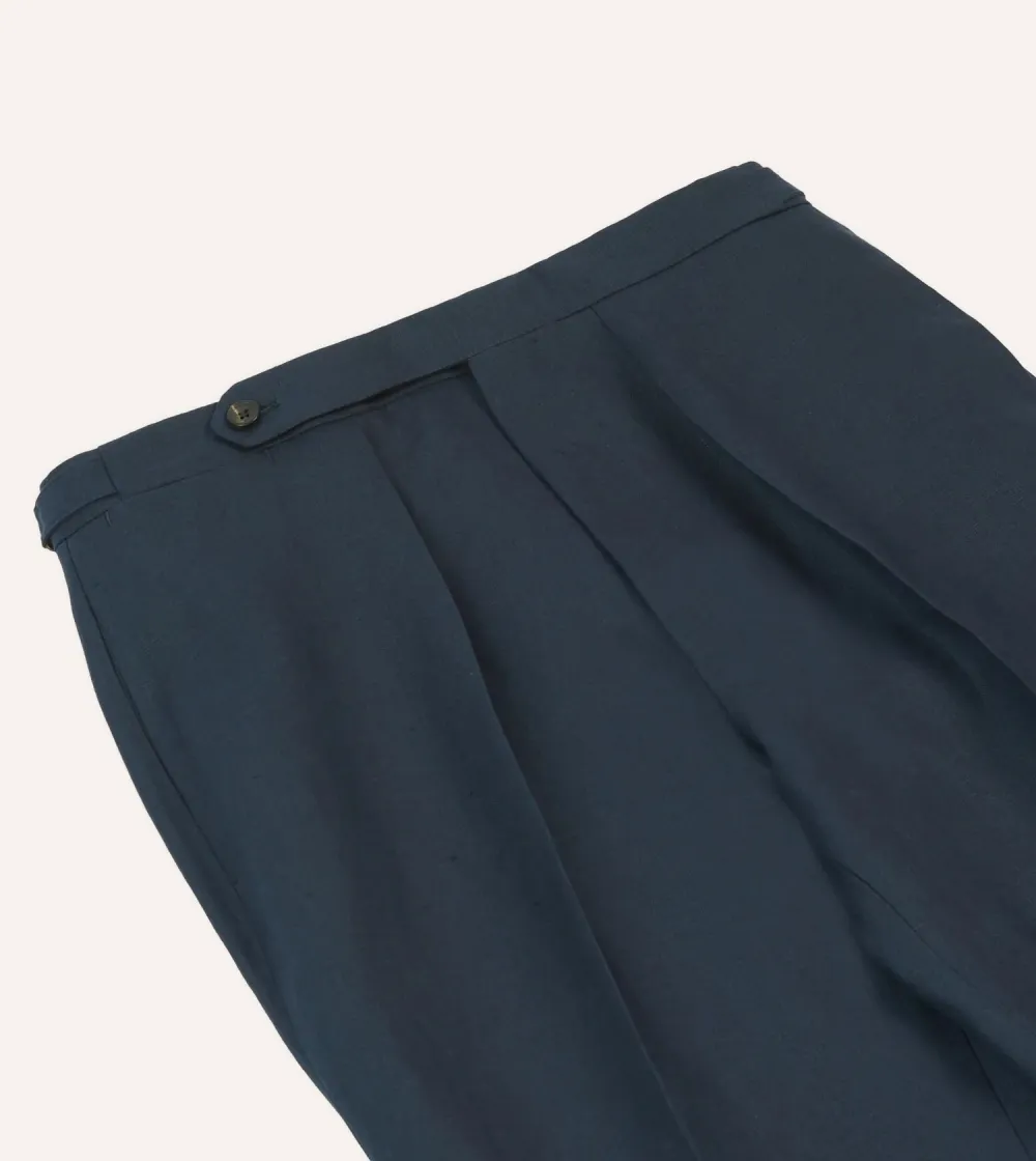 Daily Navy Irish Linen Single Pleat Trouser Casual Style