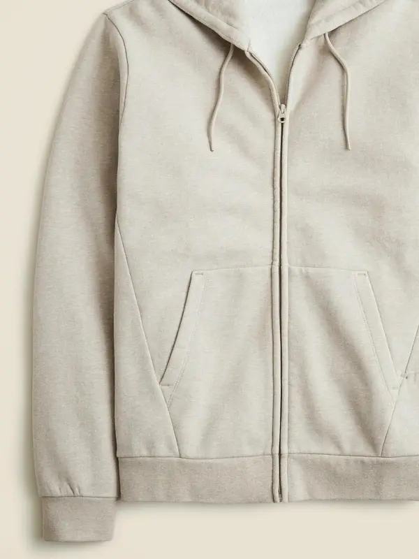 Beige Zip Up Hooded Men's Sweatshirt