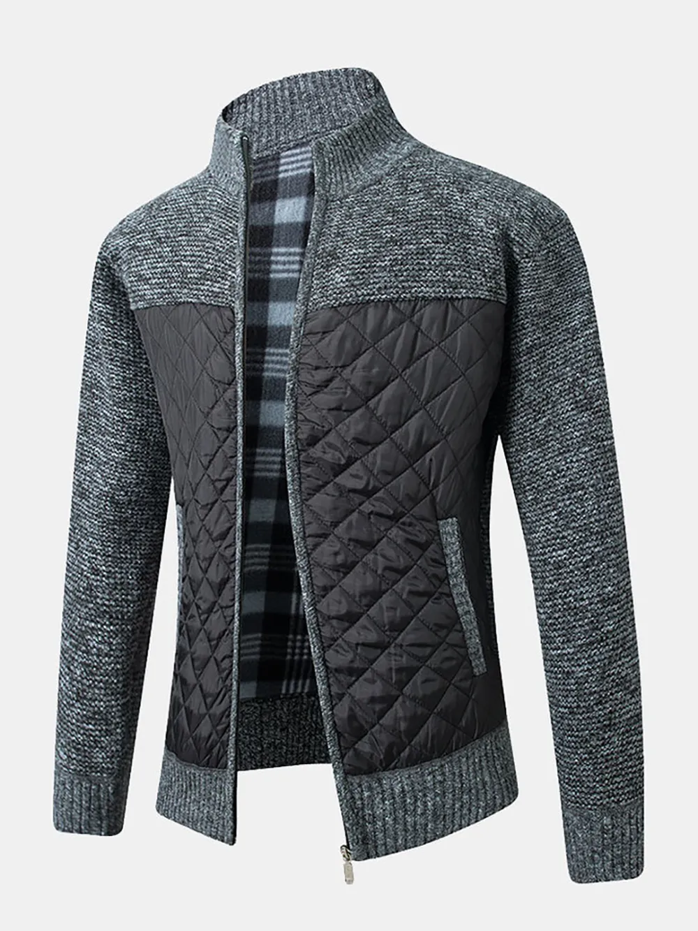 Quilted Patchwork Zip Up Cardigan