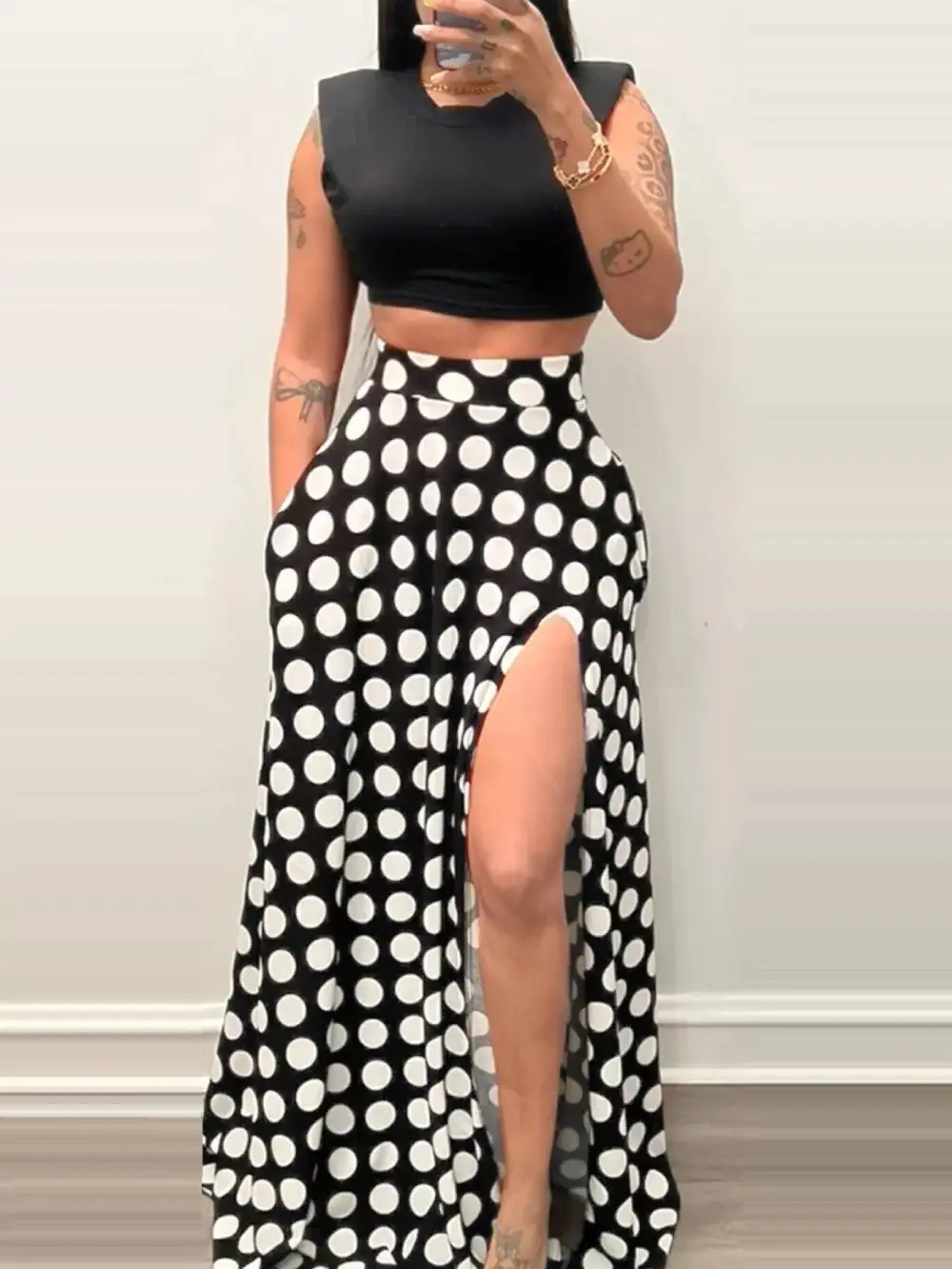 Pocket Detail Polka Skirt