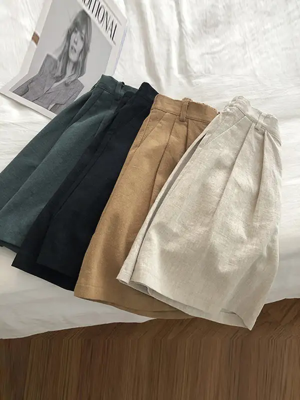 Losse Wijde Pijpen Elasticiteit Geplooide Effen Kleur Shorts