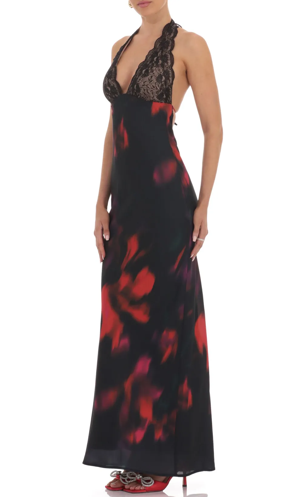 Swirl Lace Bust Maxi Dress in Multicolor Print