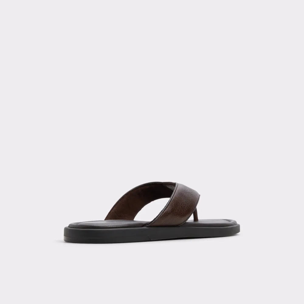Open Toe Dark Brown Pebbled Leather Flip Flops