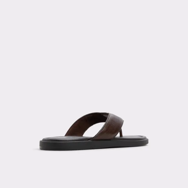 Open Toe Dark Brown Pebbled Leather Flip Flops