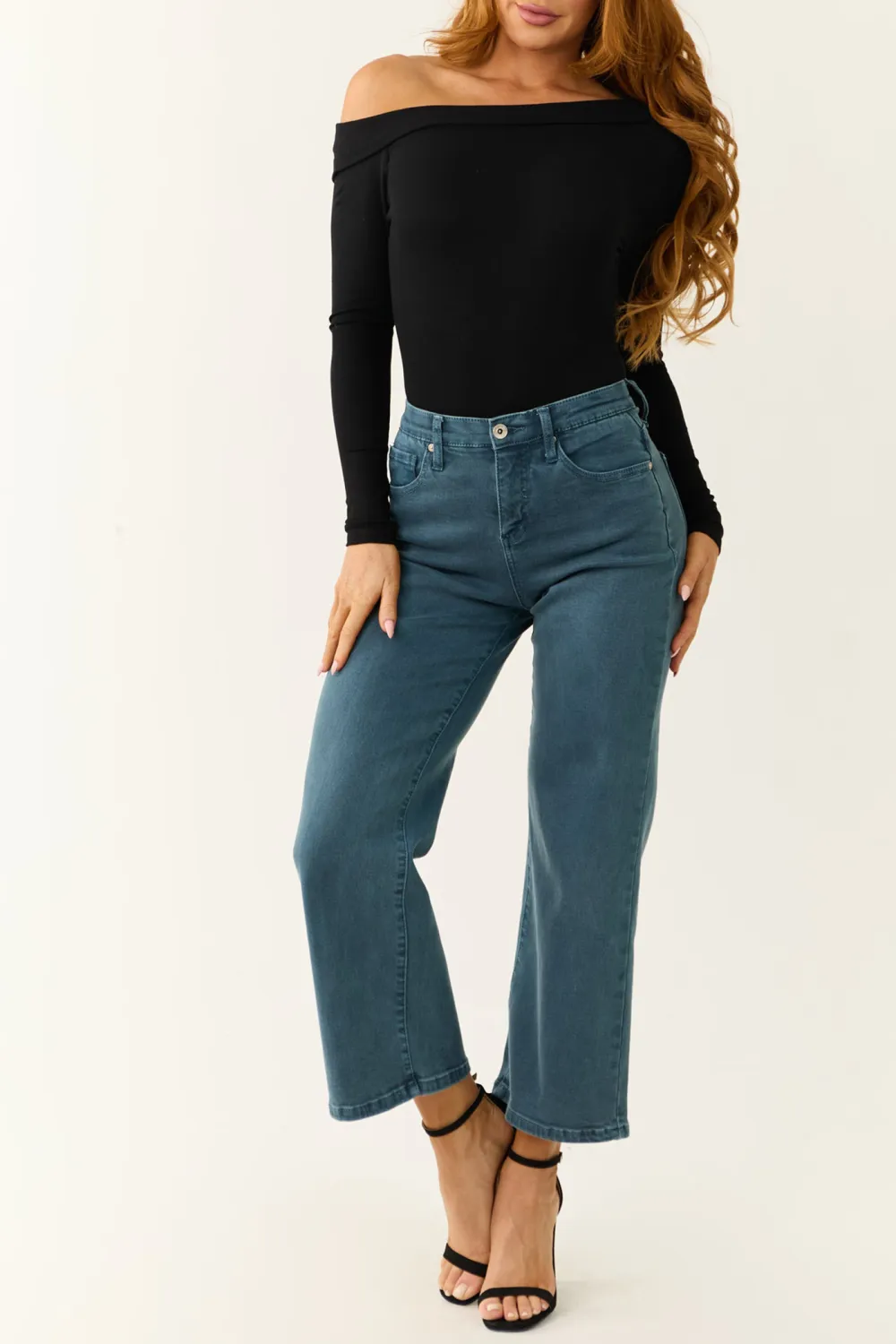 Mid - Wash Wide Leg Crop Jeans