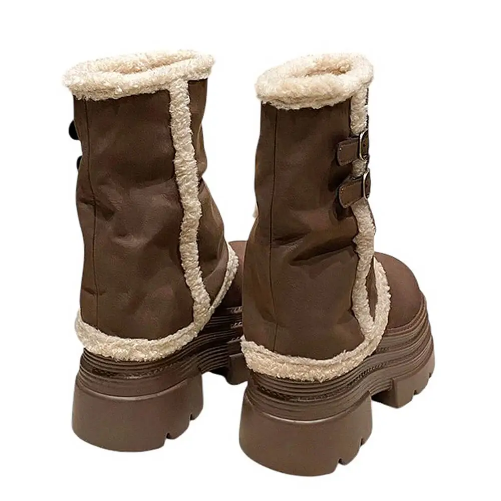 Fur Trim Chunky Platform Boots