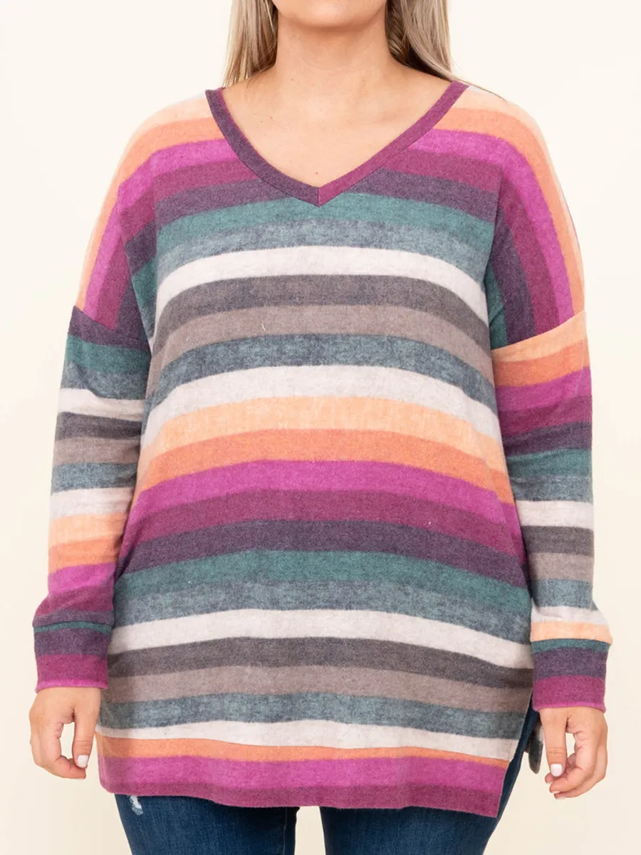 V-neck Rainbow Stripe T-shirt