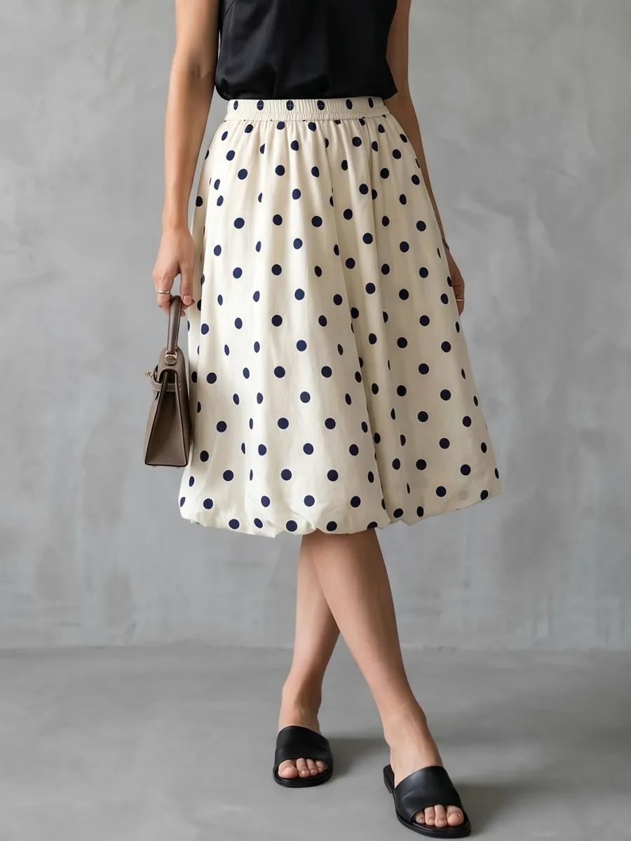High Waisted Loose Contrast Color Elasticity Pleated Polka