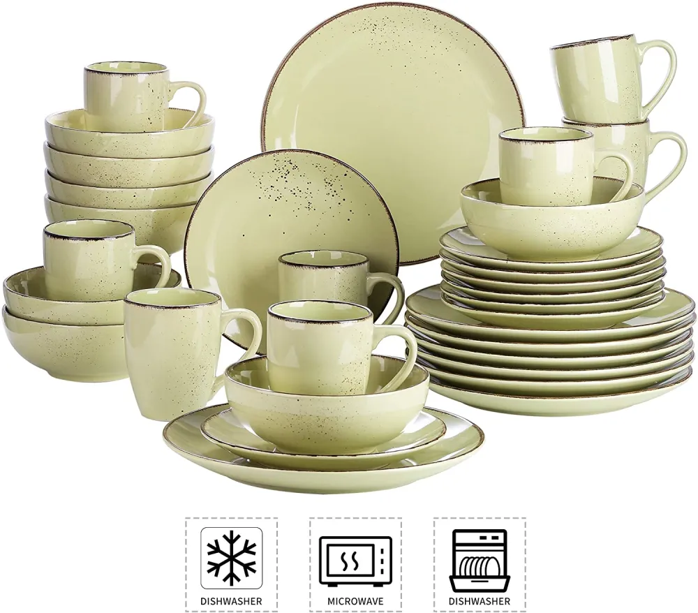 vancasso Navia Ceramic Dinnerware Set, 48 pieces Set of 12 Stoneware Spray Spot Patterned Service Dish with Dinner Plates, Salad Plates, Bowls, Mugs - Grey