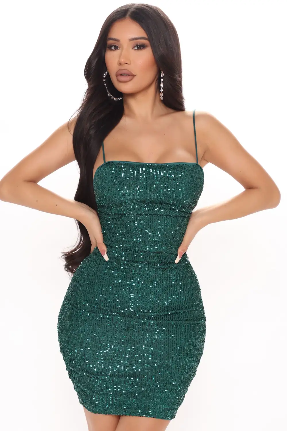 Shine Bright Sequin Mini Dress - Hunter