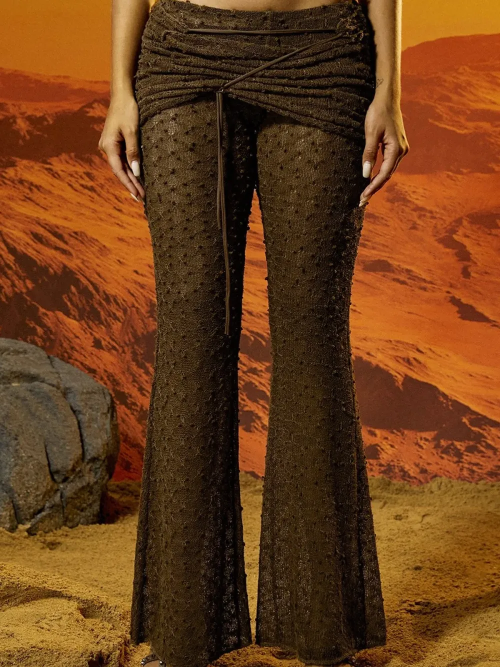 Cut Out Plain Bell-Bottomtrousers Pant