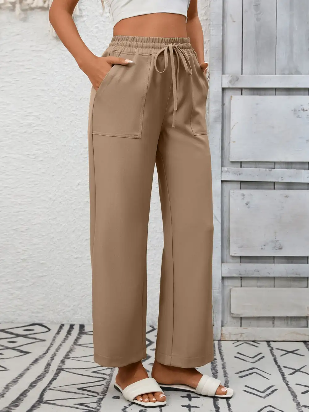 Everyday Casual Drawstring Wide Leg Pants