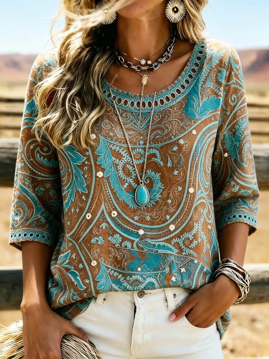 Women'S American Independence Day Retro Western Art Printed Casual Top