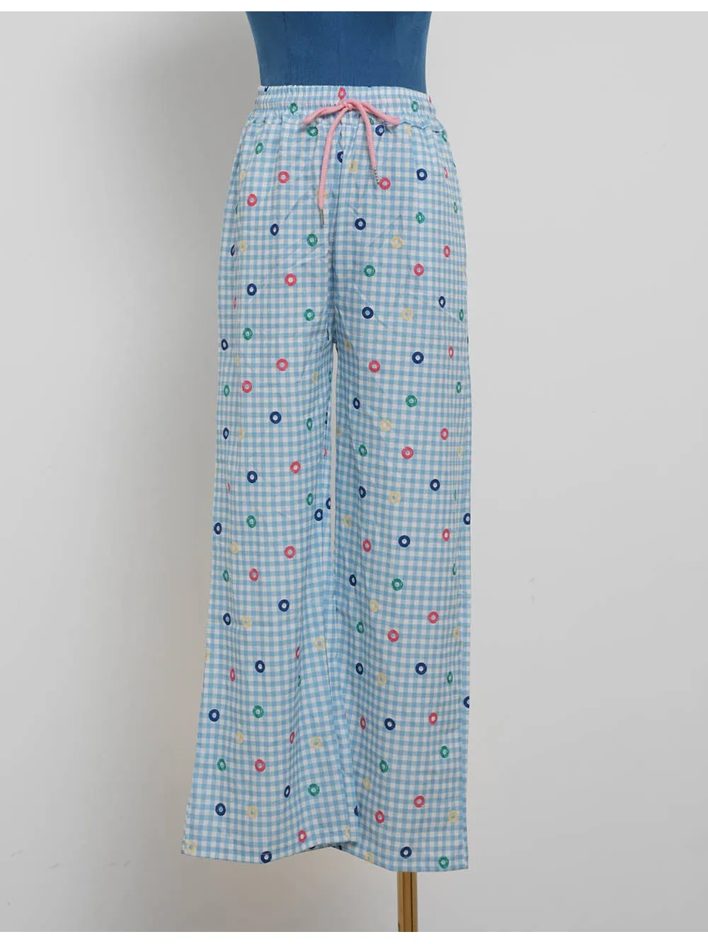 Polka Dot Checked Loungewear Wide Leg Pants