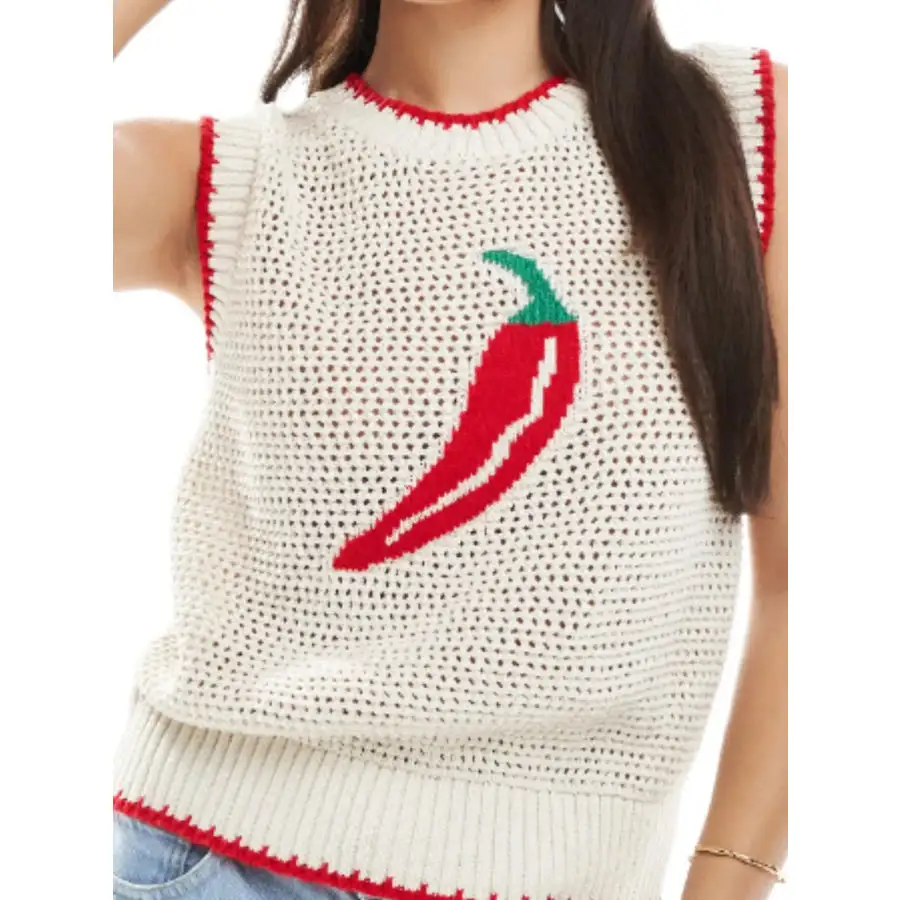 Chili Pepper Crochet Knit Tank Top