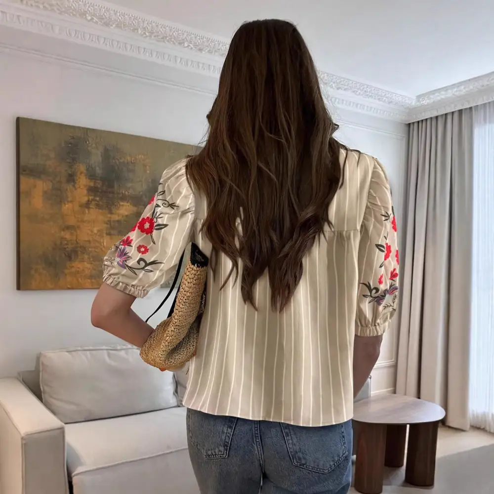 Striped Floral Loose Shirt
