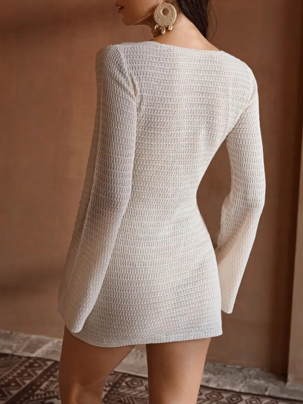Knit Crochet Long Sleeve Sweater Dress
