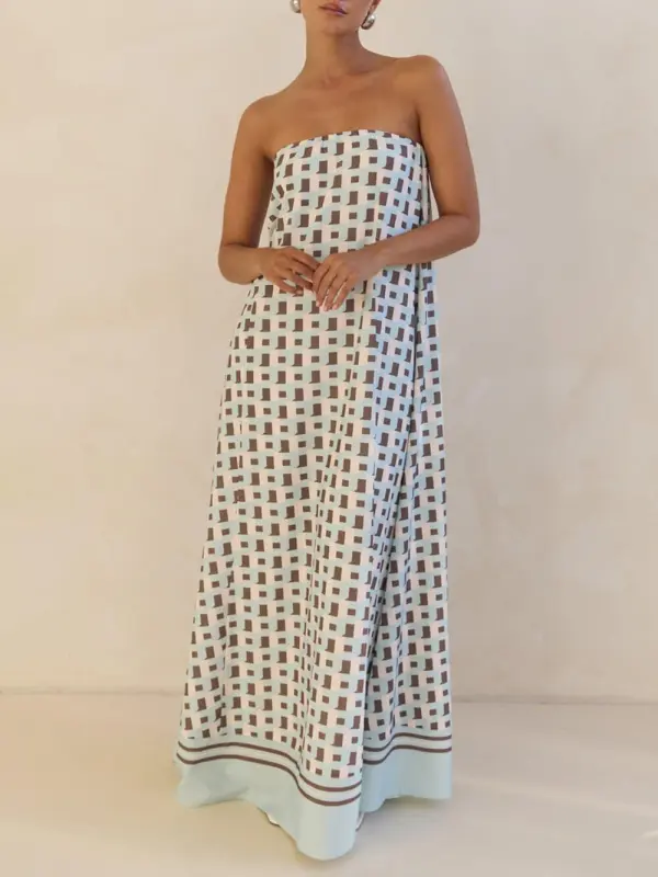 Geometric Print Off Shoulder Maxi Dress