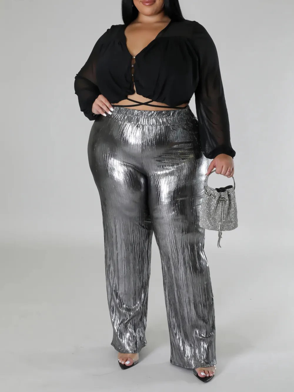 Plus-Size Fashion Women'S Glossy Fringe Pants