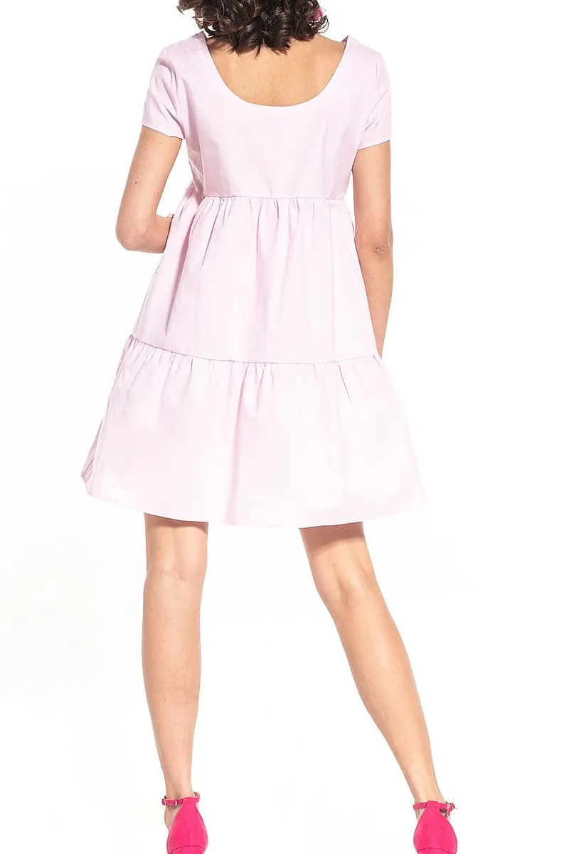 Stylish Short Sleeve Mini Dress With Wide Neckline