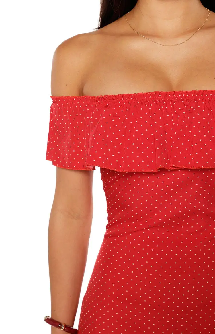 Polka Dot Off Shoulder A Line Mini Dress