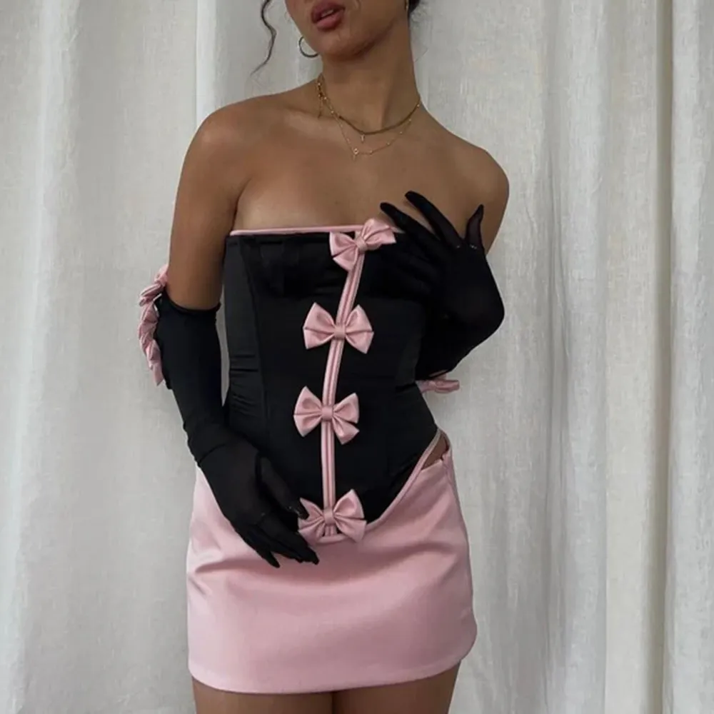Corset Bowknot Satin Strapless Set