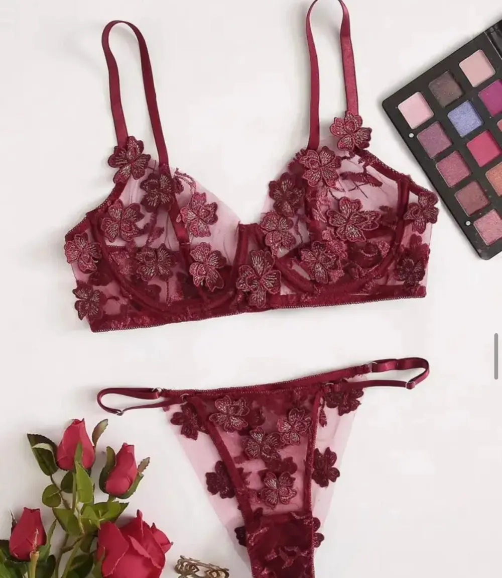 Delicate Embroidered Floral Lingerie Set