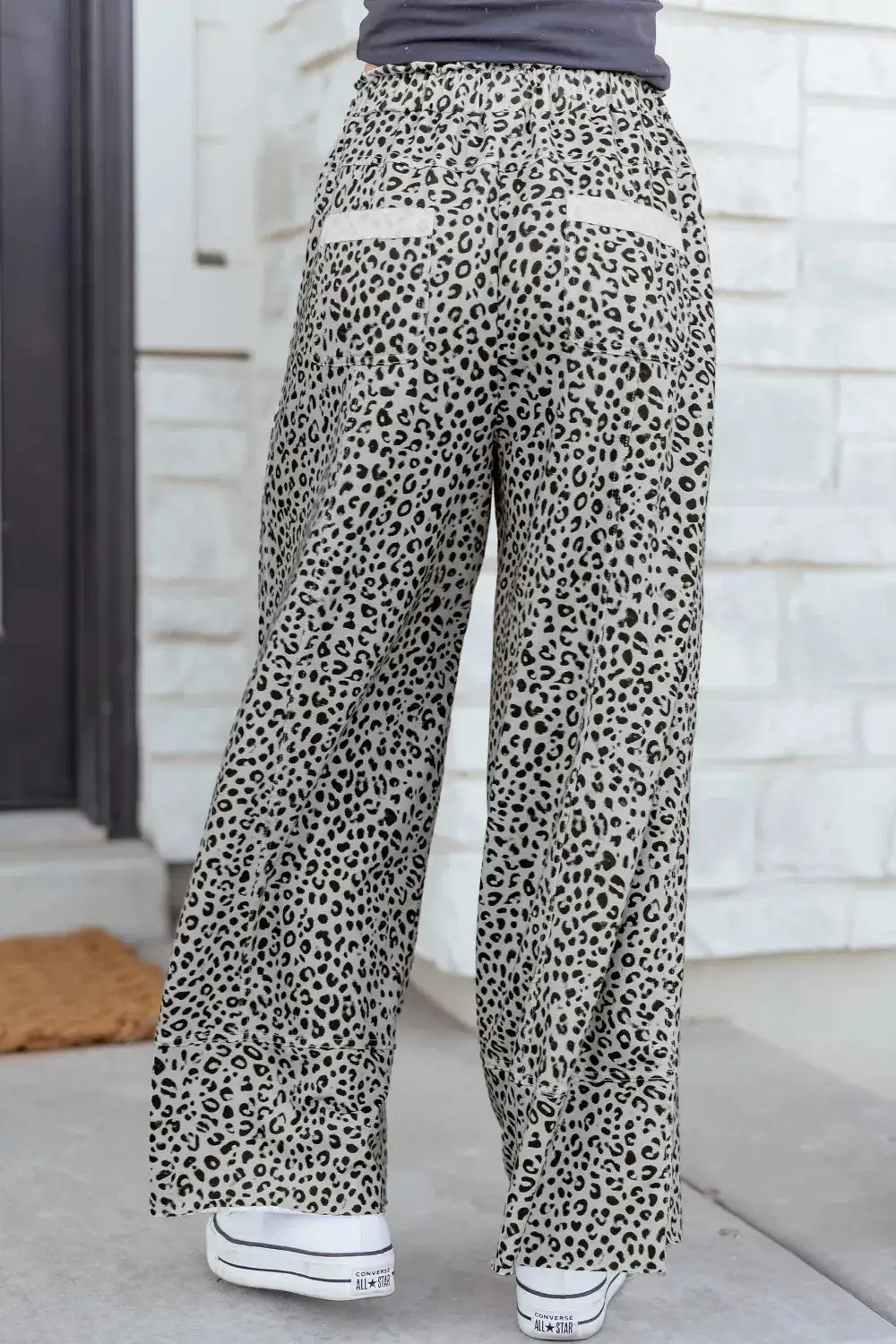 Animal Print Wide Leg Terry Knit Pants