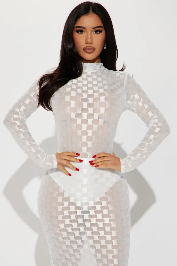 Checkmate Checkered Maxi Dress - White