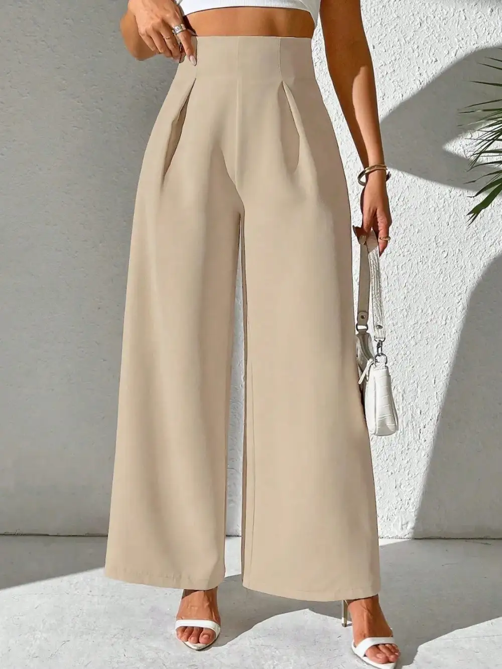 Textured Wide Leg High Waist Pants