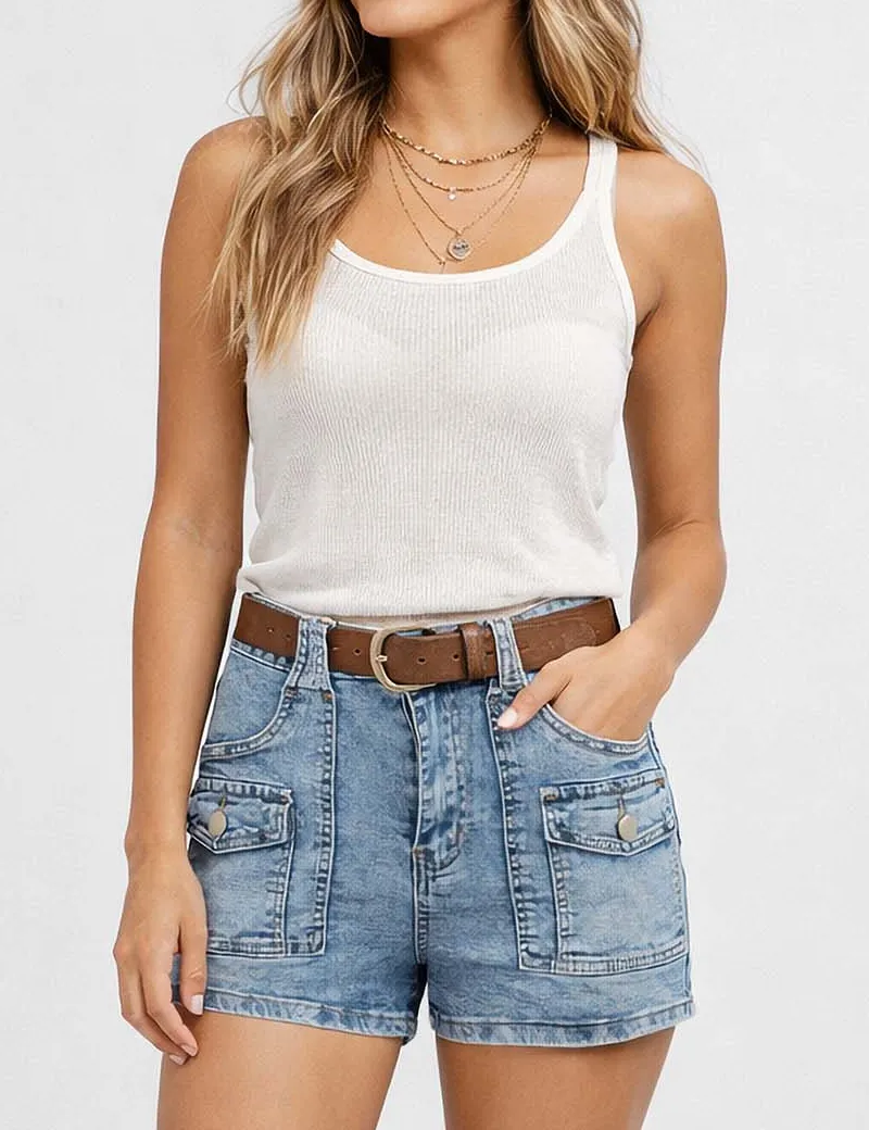 Cargo Pocket Denim Shorts
