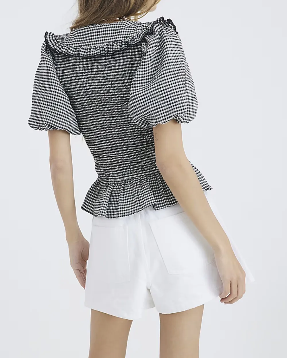 V-Neck Plaide Checkered Fashion Lapel Top