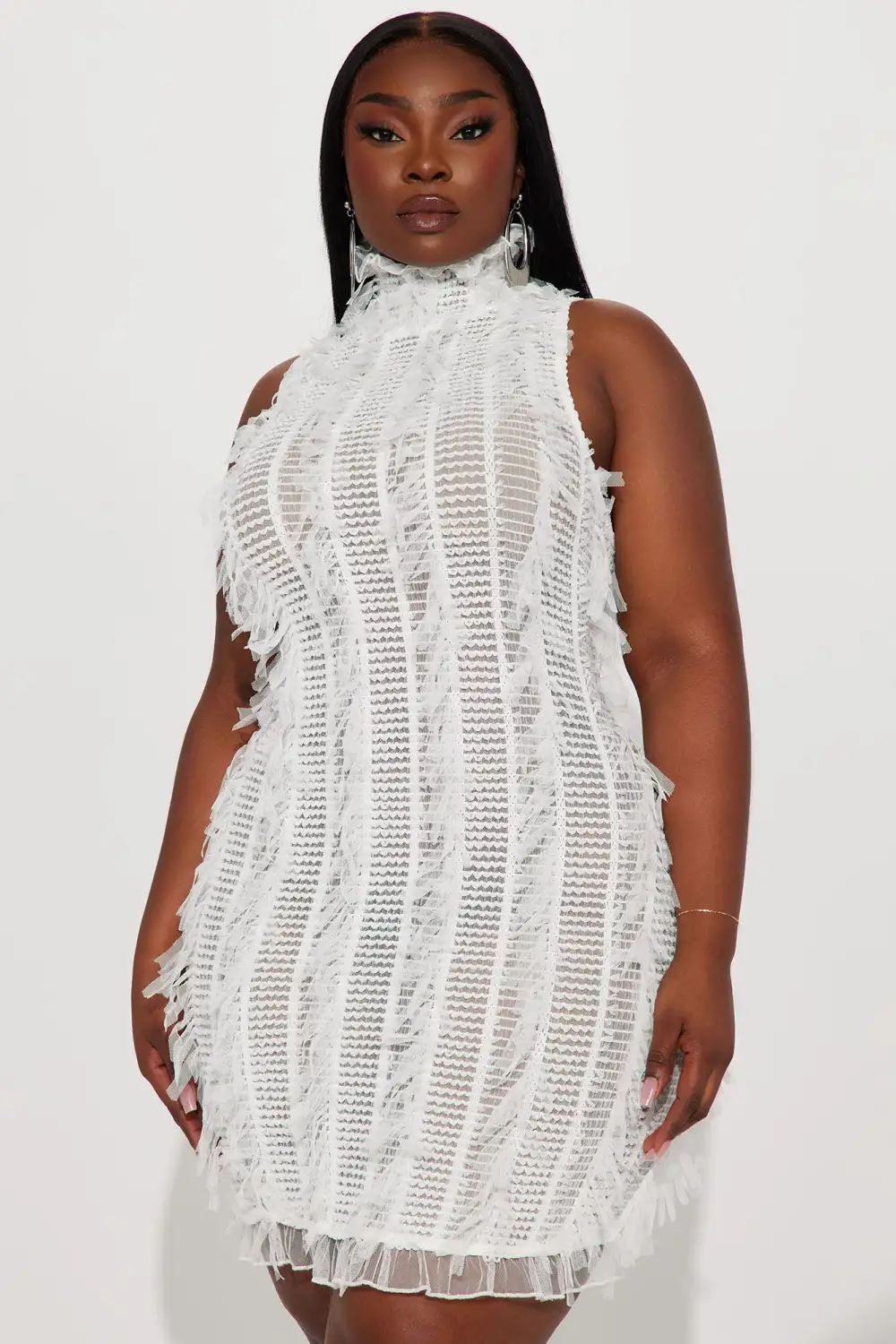 Petite So Dramatic Mesh Mini Dress - White