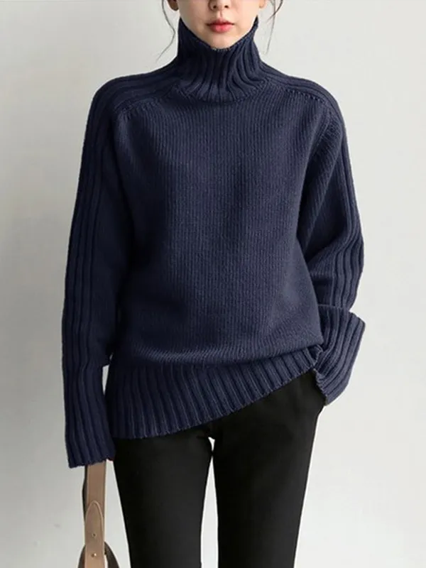 Simple Solid Turtleneck Sweater