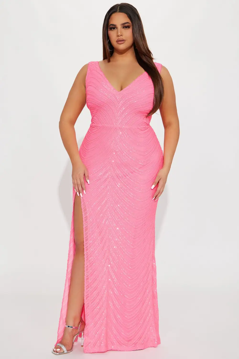 Noelle Sequin Gown - Neon Pink