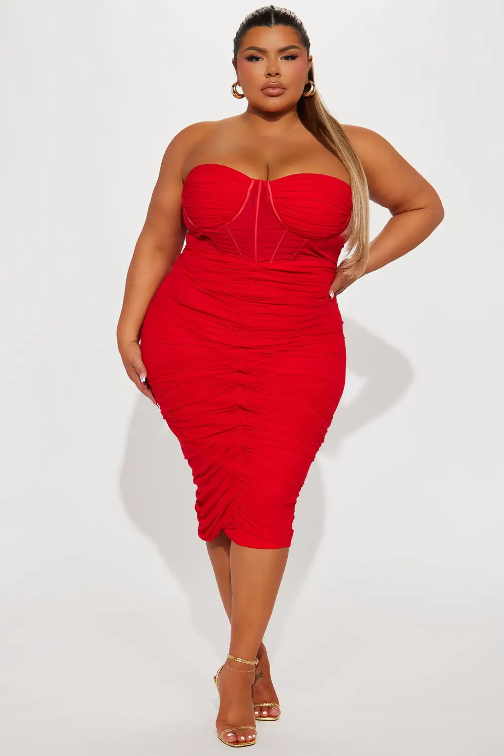 In Your World Mesh Midi Dress - Red