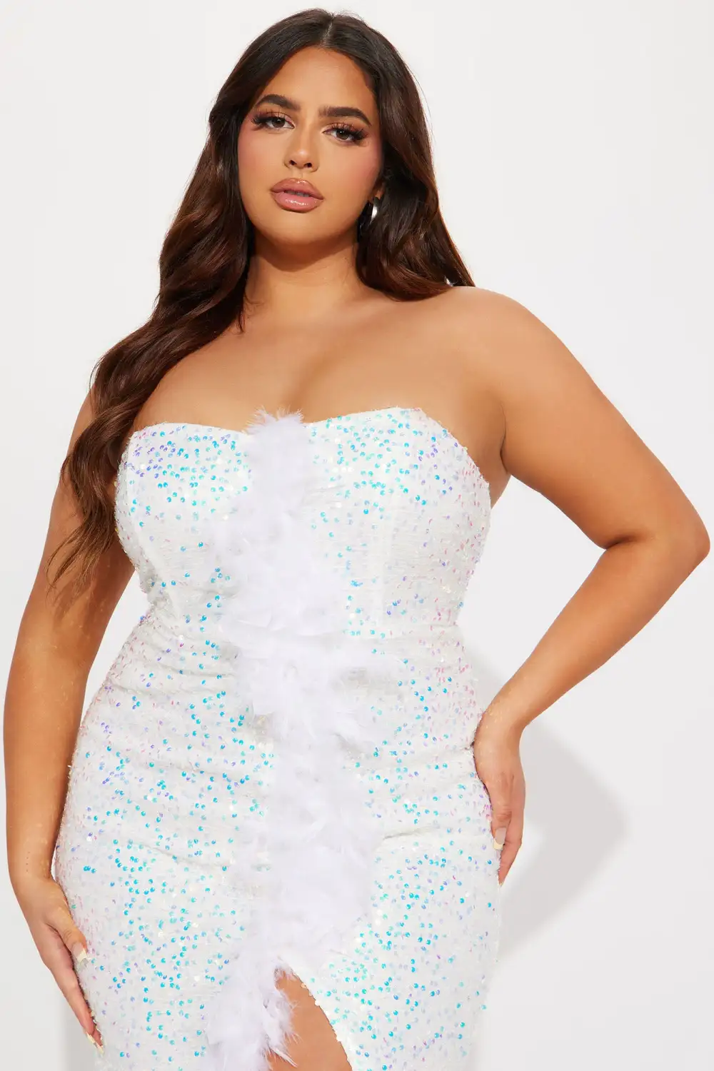 Tiffy Feathered Trim Midi Dress - White