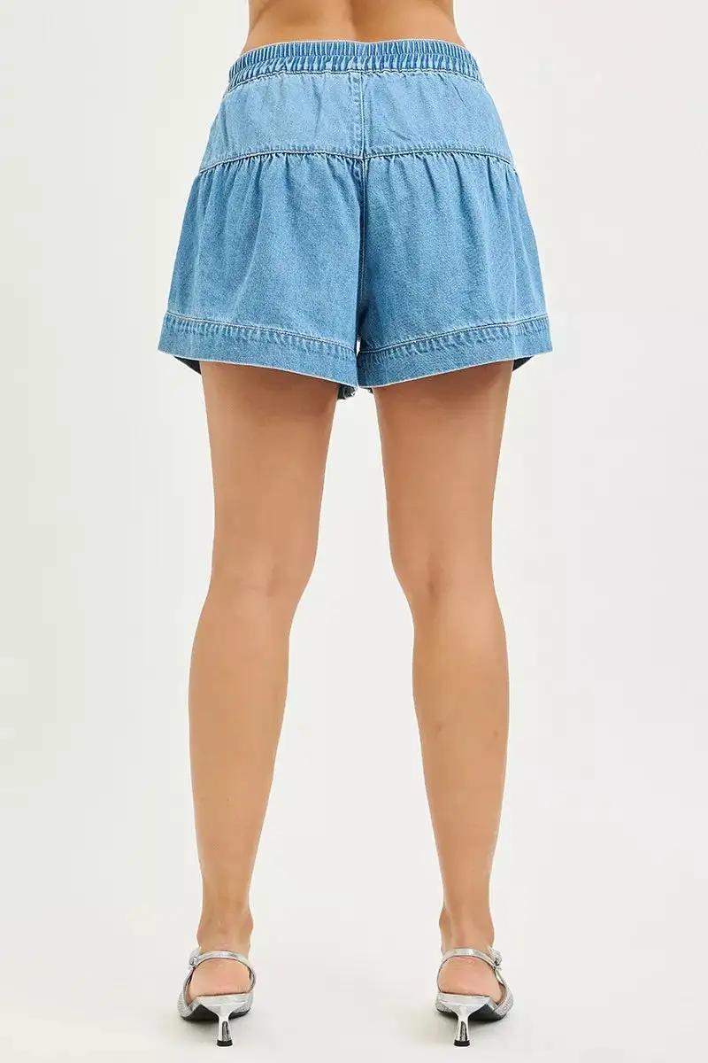 Risen Elastic Band Slouchy Shorts with Shirred Detail