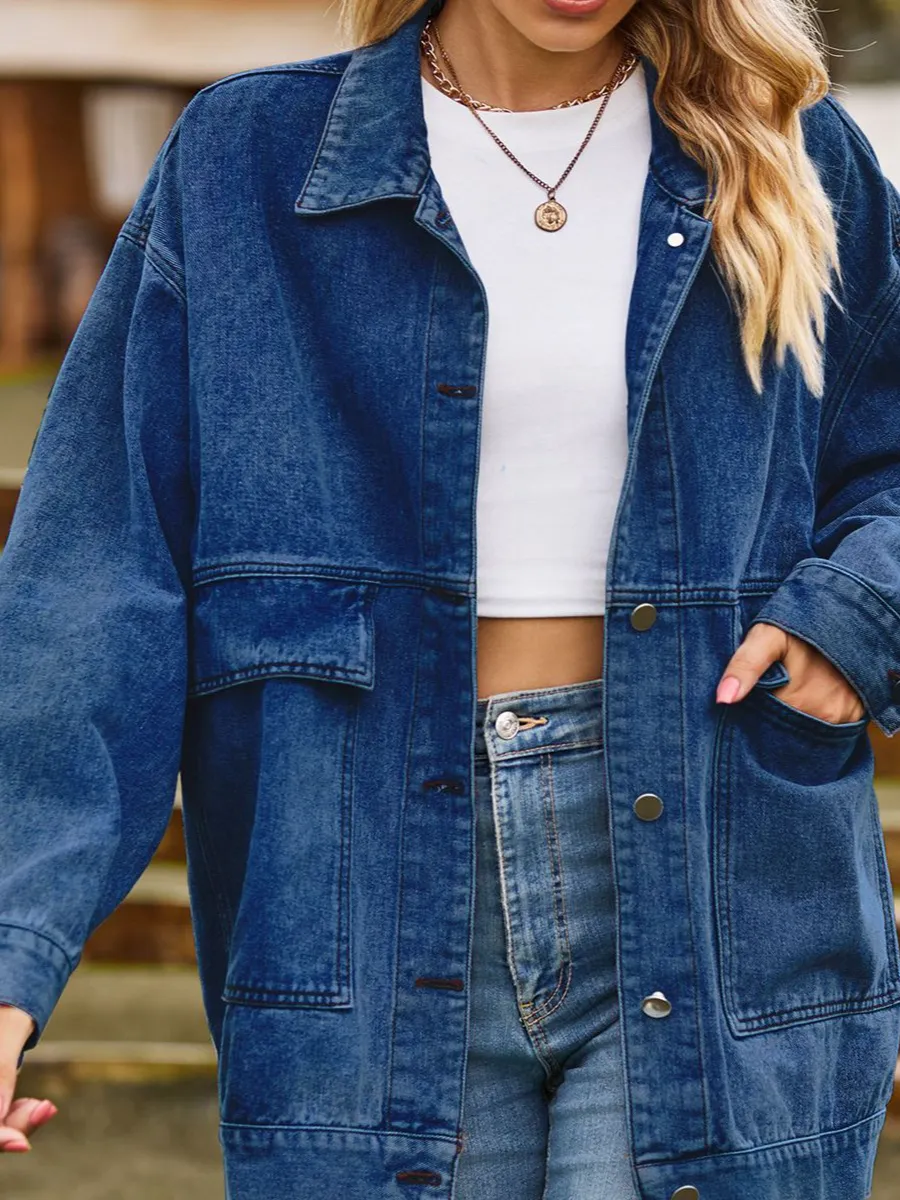 Drop-shoulder Denim Jacket with Pockets