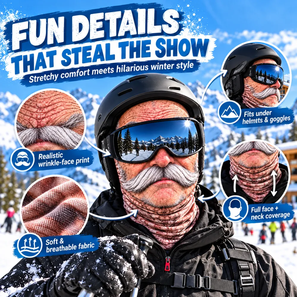 🎿 Funny Realistic Face Ski Balaclava | Slopes Party Winter Group Gear