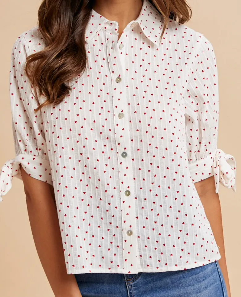 Hearts Button Front Down Top