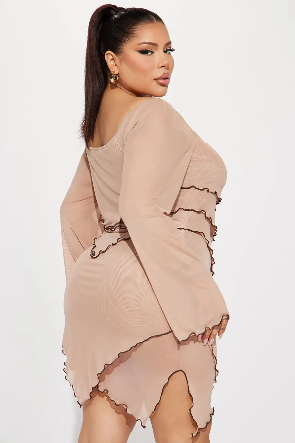 Enchanted Garden Mesh Mini Dress - Mocha/combo