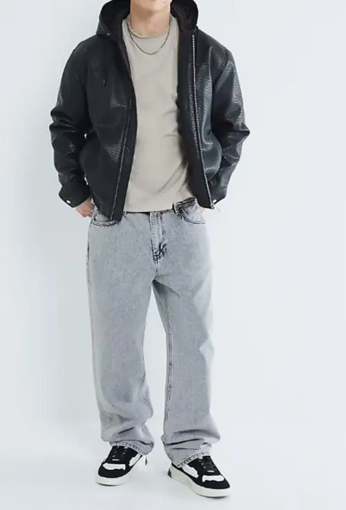 Men's Stylish Black Leather Jacket With Hood