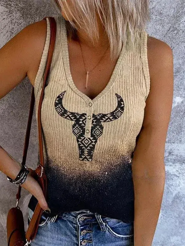 Gradient Steer Skull Print Sleeveless Tank