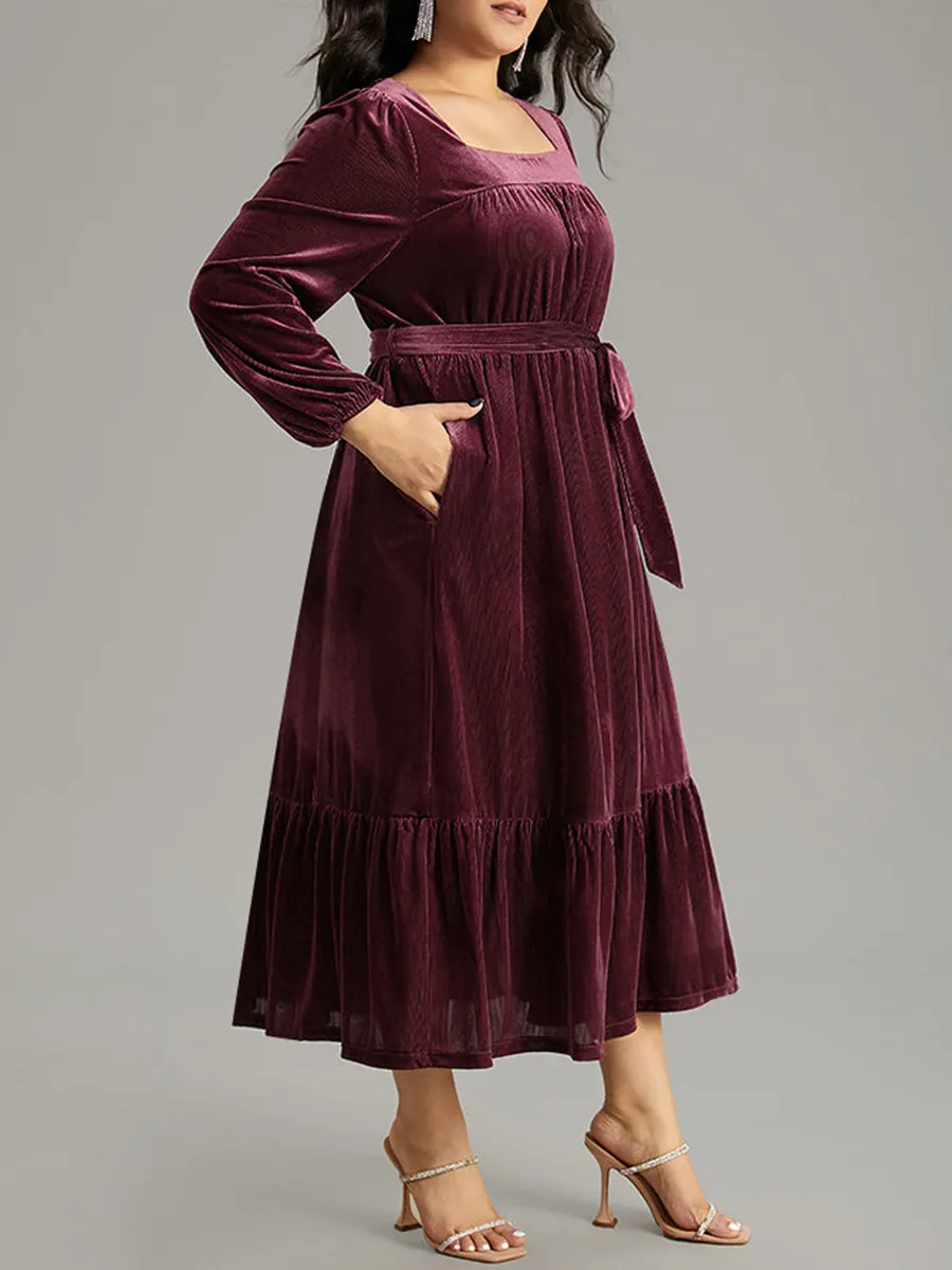 Velvet Patchwork Plus-Size Women's Dress