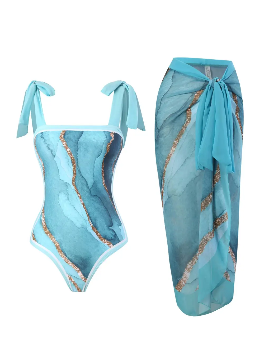 Women’s One-Piece Chiffon Swimsuit Chiffon Skirt Two-Piece Set
