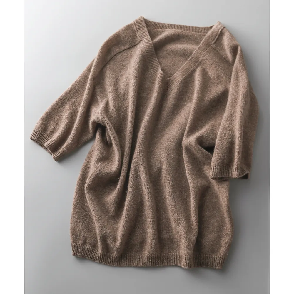 Loose Solid Color Half Sleeve Knitted Sweater